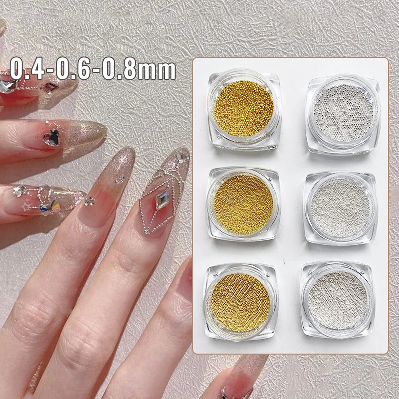 0.4mm-1.5mm 3D Steel Tiny Nail Art Decoration Gold Silver Steel Ball Nail Art Caviar Beads Nails Beads DIY Jewelry Accessories Beauty World Shop
