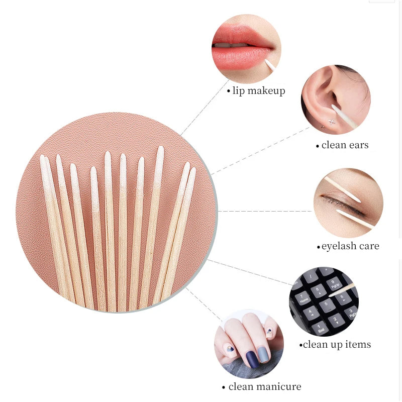 100/300 Pcs Disposable Ultra-small Cotton Swab Brush Lint Free Micro Wood Makeup Brushes Eyelash Extension Glue Removing Tools Beauty World Shop