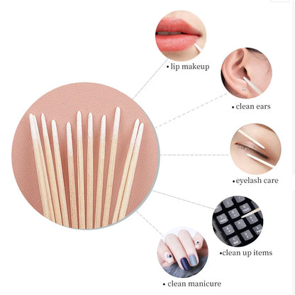 100/300 Pcs Disposable Ultra-small Cotton Swab Brush Lint Free Micro Wood Makeup Brushes Eyelash Extension Glue Removing Tools Beauty World Shop