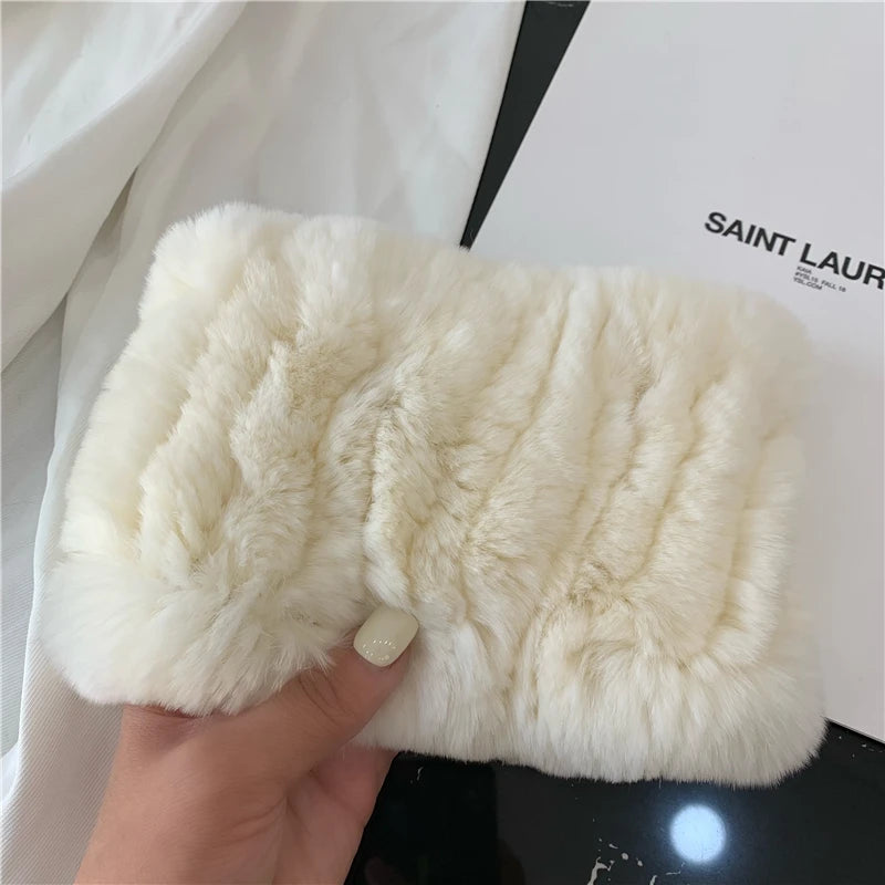 Women Handmade Stretch 100% Real Rabbit Fur Scarf Knit Genuine Rex Rabbit Fur Headbands Girls Natural Rabbit Fur Ring Scarves Beauty World Shop