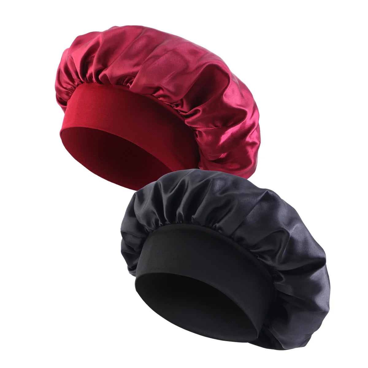 New Women's Satin Solid Wide-brimmed Sleeping Hat Unisex Head Wrap Elastic Band Cap Hair Care Bonnet Night Hat bonnet de nuit Beauty Fashion