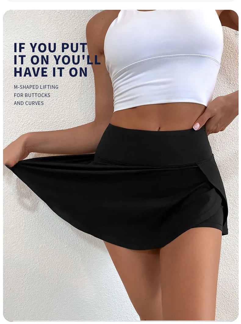 High Waist Sports Culottes Women Yoga Fitness Tennis Lining Anti Light Running Quick Drying Skirt Suitable for Running Yoga Beauty World Shop