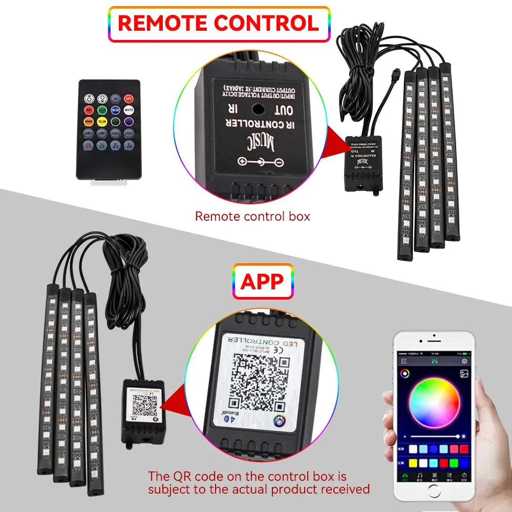 Neon 36 48 72 LED Car Interior Ambient Foot Light Wireless Remote Music APP Control Auto RGB Atmosphere Decorative Lamp Beauty World Shop