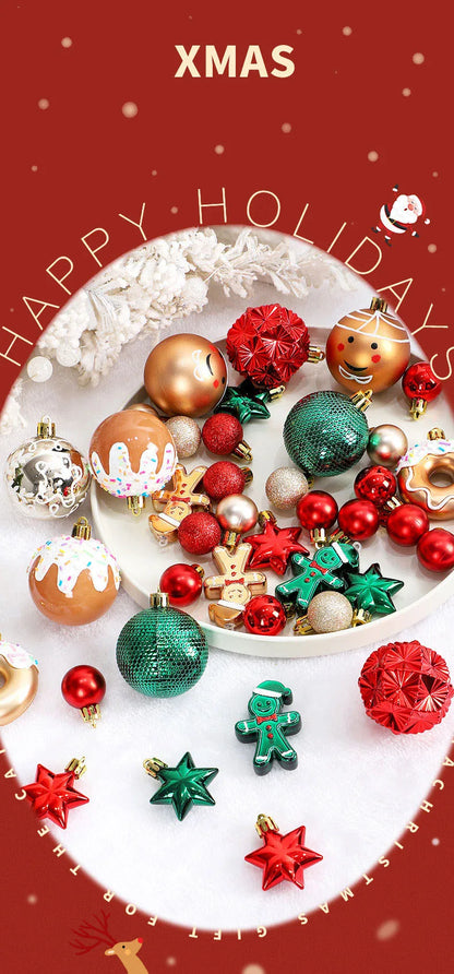 Christmas decoration: 42 exquisite painted Christmas balls in magenta, green, and gold, Christmas tree pendant set Beauty World Shop