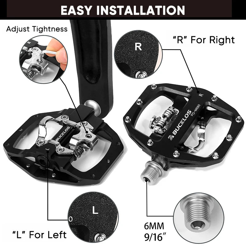 BUCKLOS Mountain Bike Pedals 3 Sealed Bearing PD-M680 Dual Clipless Flat & Lock Pedal Aluminum Cycling Pedals Fit Shimano SPD Beauty World Shop