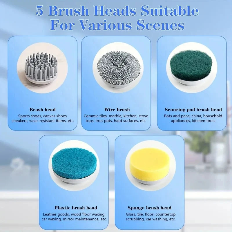 Electric Spin Scrubber With 5 Replaceable Brush Head, Three-speed Adjustable Handheld Rechargeable Shower Scrubber Beauty World Shop