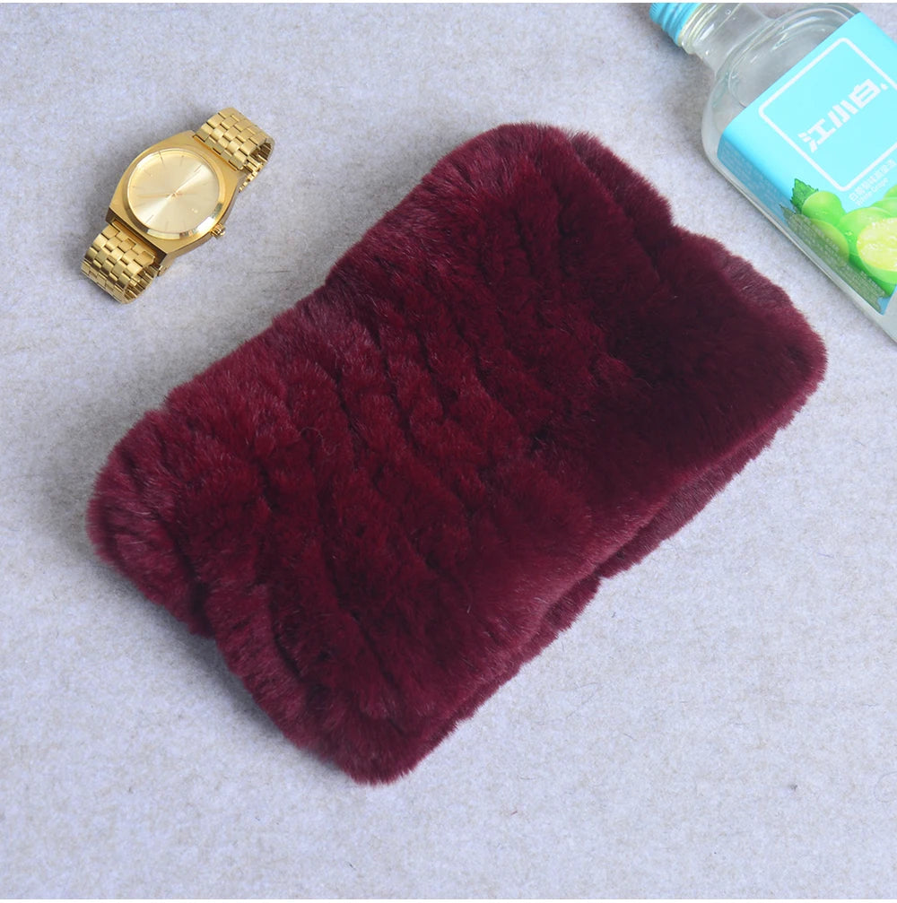 Women Handmade Stretch 100% Real Rabbit Fur Scarf Knit Genuine Rex Rabbit Fur Headbands Girls Natural Rabbit Fur Ring Scarves Beauty World Shop