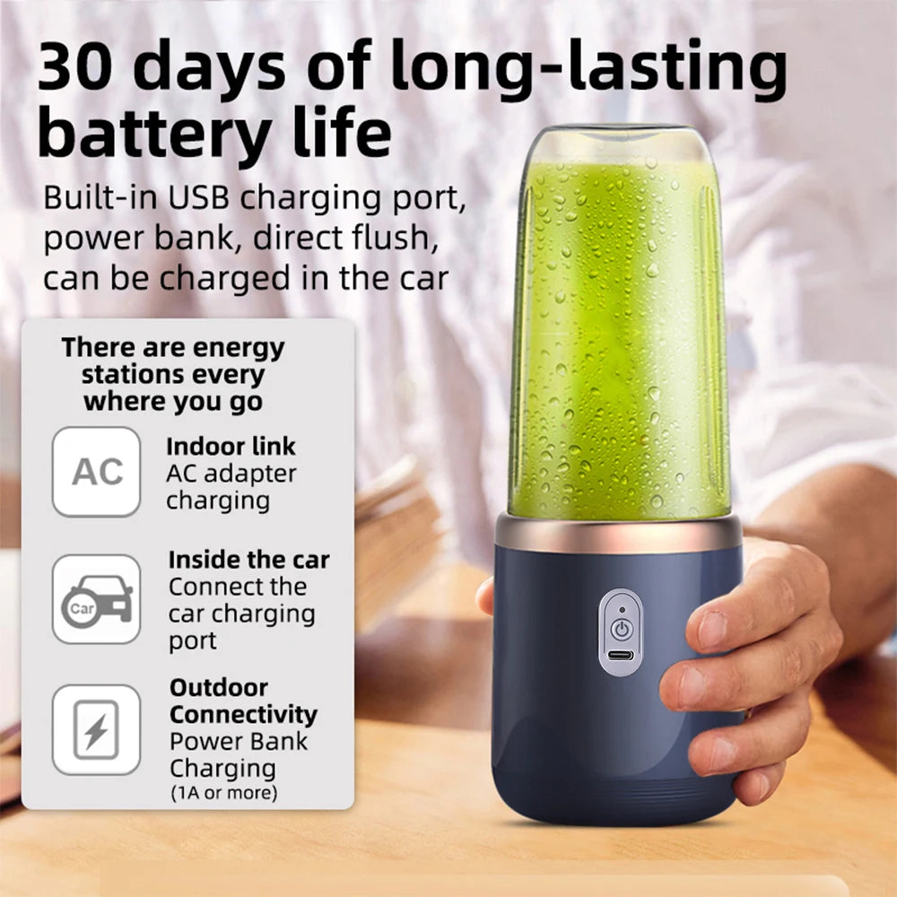 6 Blades Electric Juicer Cup with 2 Cups For Travel Portable Juicer Mixer Usb Charge Fresh Fruit Juice Personal Blender Smoothie Beauty World Shop
