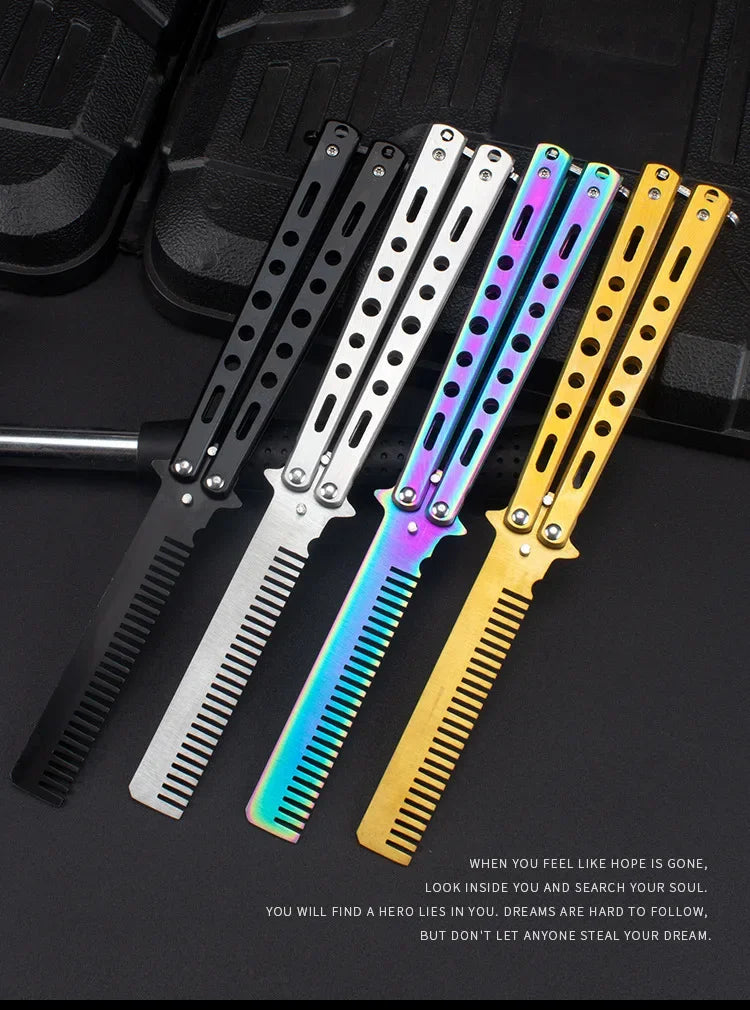 Stainless Steel Foldable Comb for Butterfly Knife Practice Training Beard Moustache Styling Tool Hairdressing Salon Brush Beauty World Shop