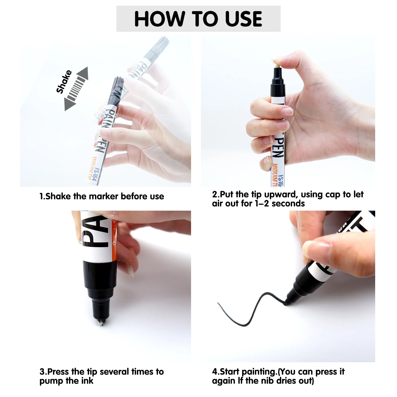 Black/White Oil Based Paint Pens, Permanent Marker for Metal, Wood, Canvas, Fabric, Plastic, Tire, Glass, Waterproof Beauty World Shop