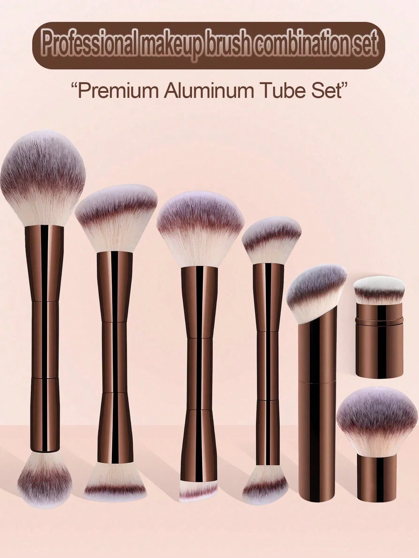 7pcs Professional Makeup Brush Set, Includes: 4pcs Dual-Ended Face Brushes, 1pc Angled Brush, 1pc Short Handle Foundation Brush, Beauty World Shop