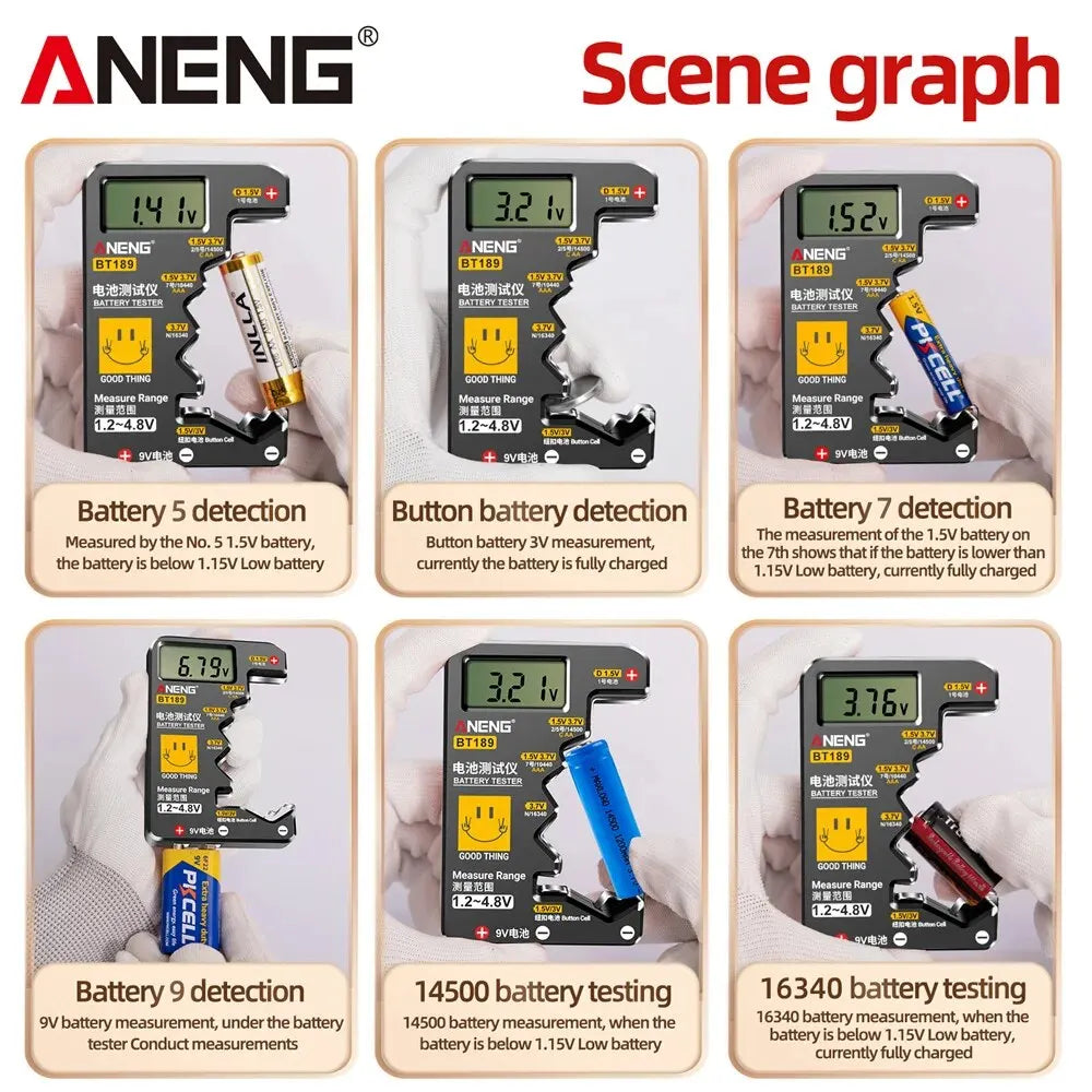 ANENG BT189 Button Cell Battery Tester 9V N D C AA AAA Universal Household LCD Display Battery Tester Power Bank Detectors Tools Beauty World Shop