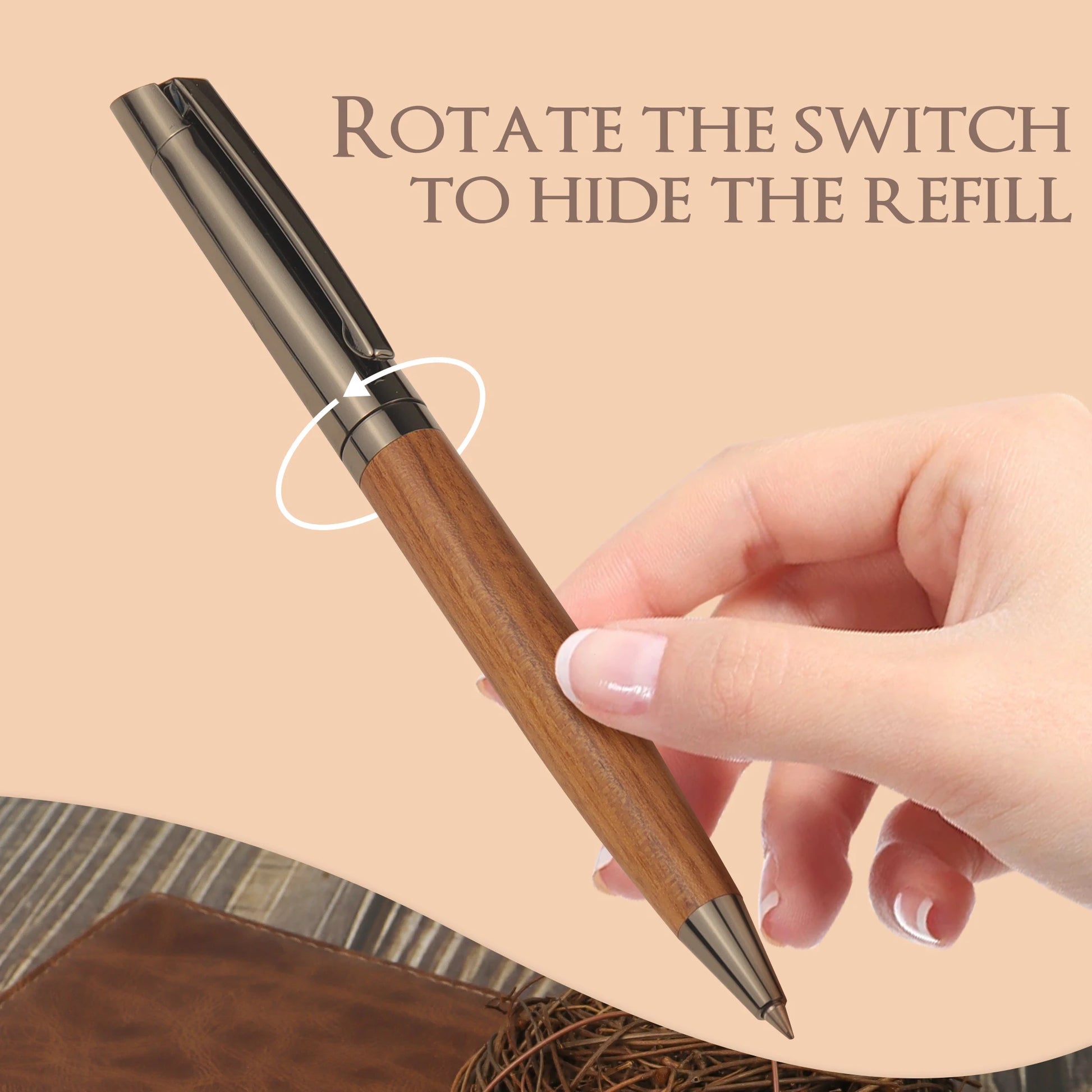 YUN CHUN 1 Set Premium Metal Ballpoint Pen with Wood Barrel for Smooth Writing and High-End Design-Black Ink-Office-With Case Beauty World Shop