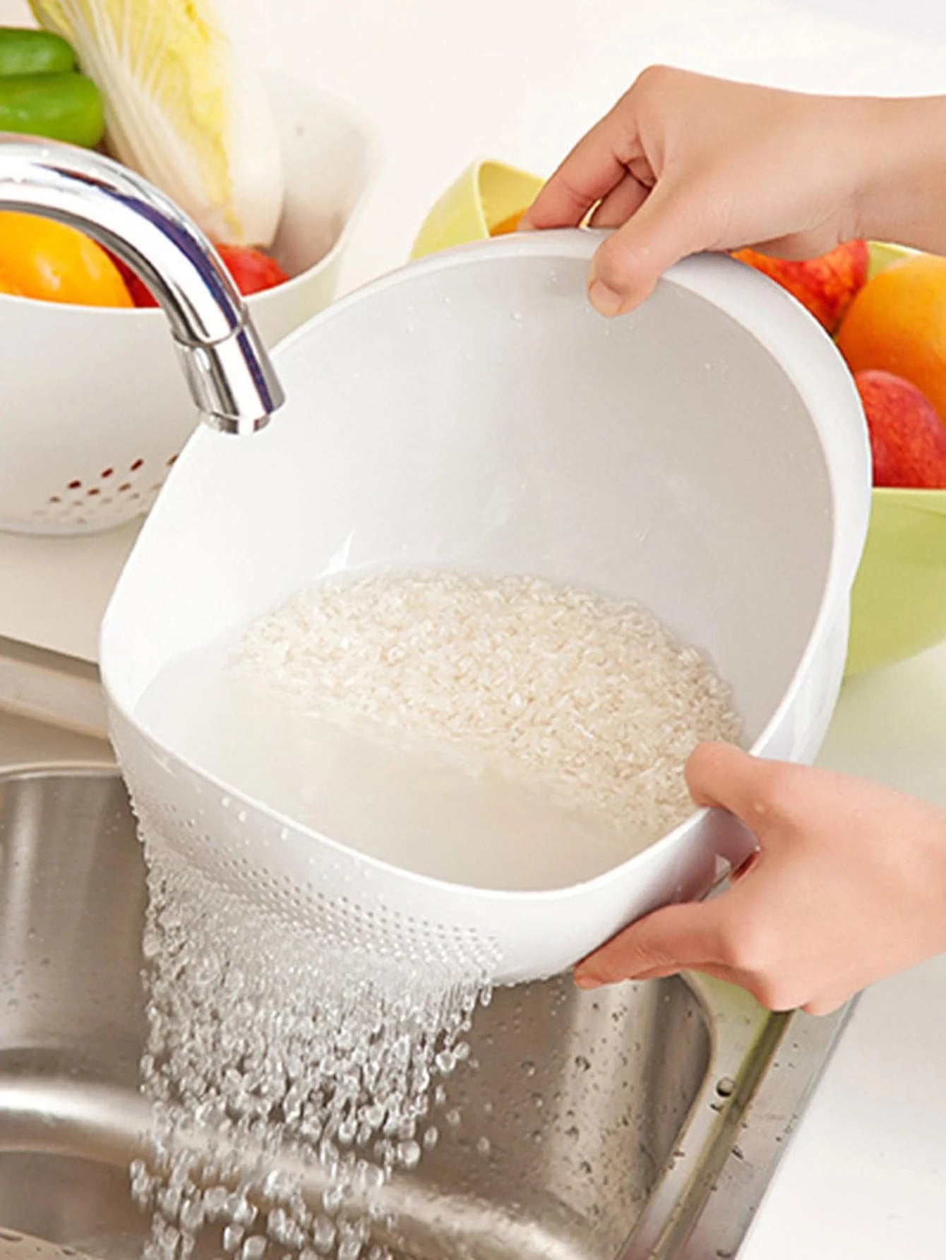 1/3pcs- Colander Rice Bowl Drain Basket Fruit Bowl Washing Drain Basket with Handle Washing Basket Home Kitchen Organizer Beauty World Shop