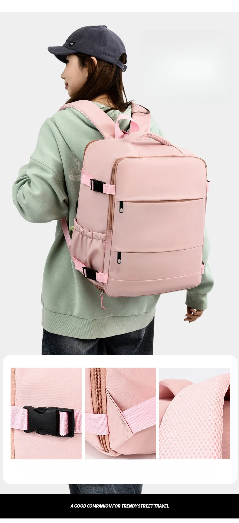 Lightweight Large Travel Backpack, Solid Color Minimalist Multifunctional Student School Bag Beauty World Shop