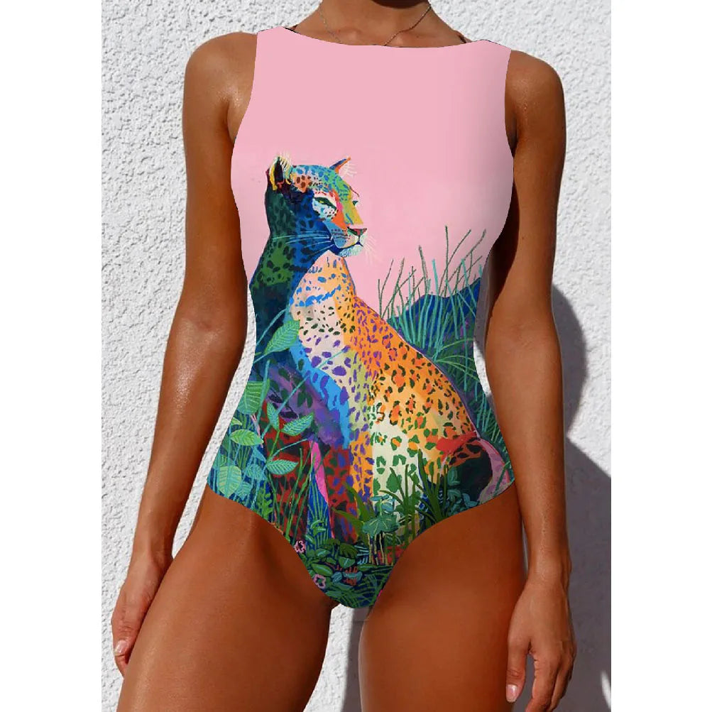 2026 New Printed One-piece Swimsuit Classic Printed Lace Up Swimsuit Women's Push Up Flower One-piece Suit Beach Wear For Female Beauty World Shop