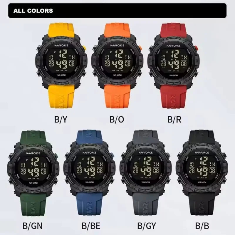 NAVIFORCE 7104 Sports Men's LCD Digital Leisure Date Week Alarm Clock Waterproof Silicone Strap Electronic Watch électronique Beauty World Shop