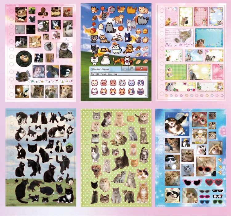 Cute Pets Theme Sticker Book 30 Sheets/Bag with Ring Binding for Scrapbooking DIY Collage Material Background Decoration Beauty World Shop