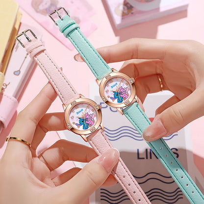 Fashion Cartoon Pattern Stitch Girls Watches Kids Leather Strap Children Watch with Rhinestone Dial reloj stich Exquisite Gift Beauty World Shop