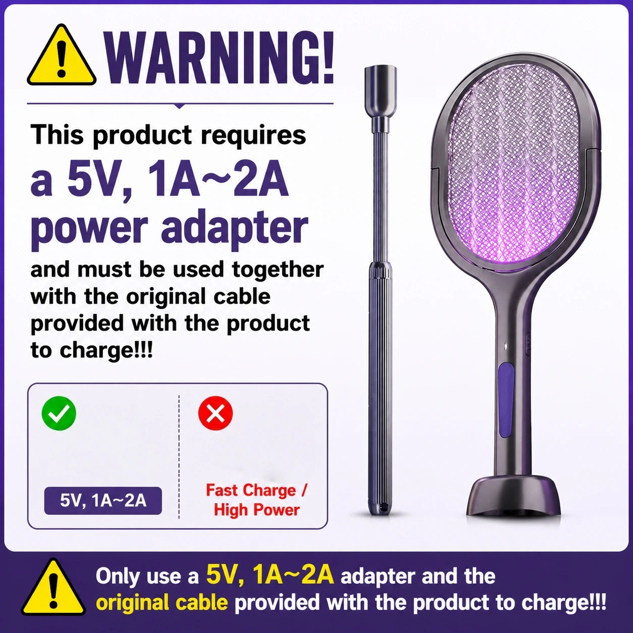 Telescopic Electric Mosquito Swatter & UV Trap Lamp, Extendable 109cm, Safe Physical Killer, Rechargeable, Wall Mount No Gap Beauty World Shop