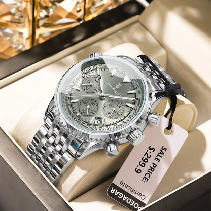 POEDAGAR Luxury Watches For Men Date Chronograph Stainless Steel Man Watch Waterproof Luminous Sport Military Men's Quartz Watch Beauty World Shop