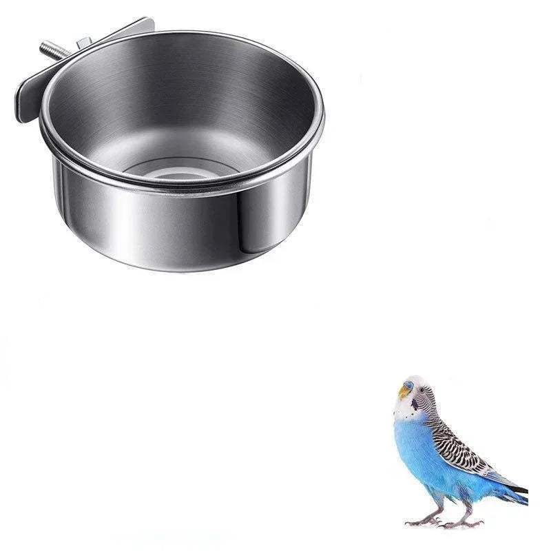 Small Pet Stainless Steel Bowl Parrot Food Bowl Water Bowl Food Cup Water Cup Food Trough Bird Food Cup Fixed Hanging Bowl Beauty World Shop