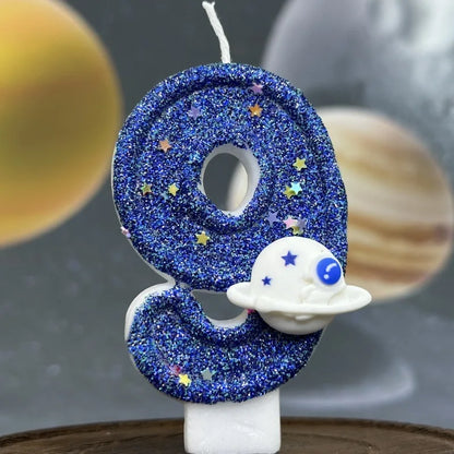 DIY Planet themed Spaceship 0-9 DIY digital candle Dark Blue Birthday candle Outer space themed party cake decoration Beauty World Shop