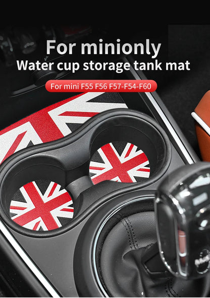 Union Jack Coffee Cushion Storage Groove Protect Coaster Car Cup Anti Slip Pad Mat For MINI Cooper F55 F56 F54 F60 Accessories Beauty World Shop