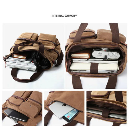 Men's Handbags Briefcase Canvas Shoulder Bag Man for Documents Large Capacity Tote Laptop Bag Crossbody Travel Bags Vintage K004 Beauty Trend Shop