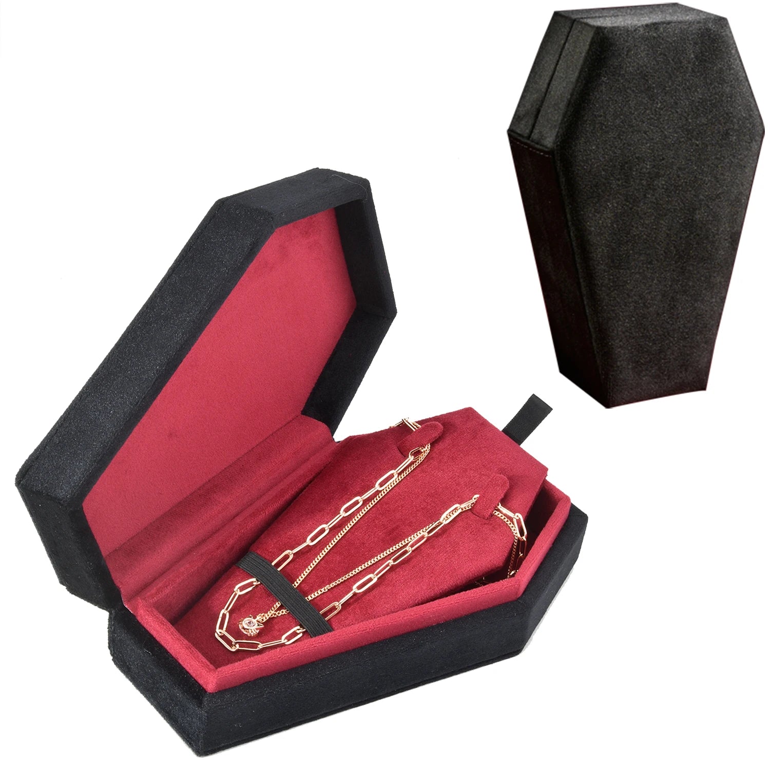 Personalized Gift Halloween Velvet Coffin Jewelry Box Ring Necklace Custom Logo Jewellery Organizer Beauty World Shop