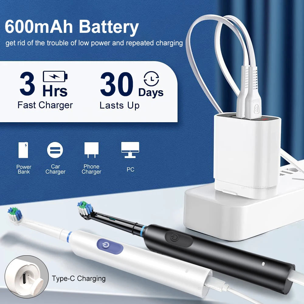 Electric Toothbrush Rotary Rechargeable Electric Toothbrush for Adults Rotating Electric Toothbrushes with 8 Soft Brush Heads Beauty World Shop