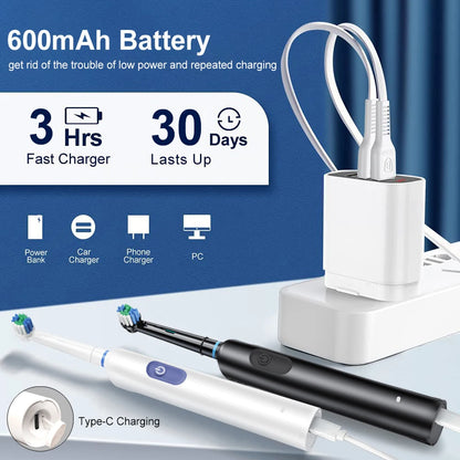 Electric Toothbrush Rotary Rechargeable Electric Toothbrush for Adults Rotating Electric Toothbrushes with 8 Soft Brush Heads Beauty World Shop