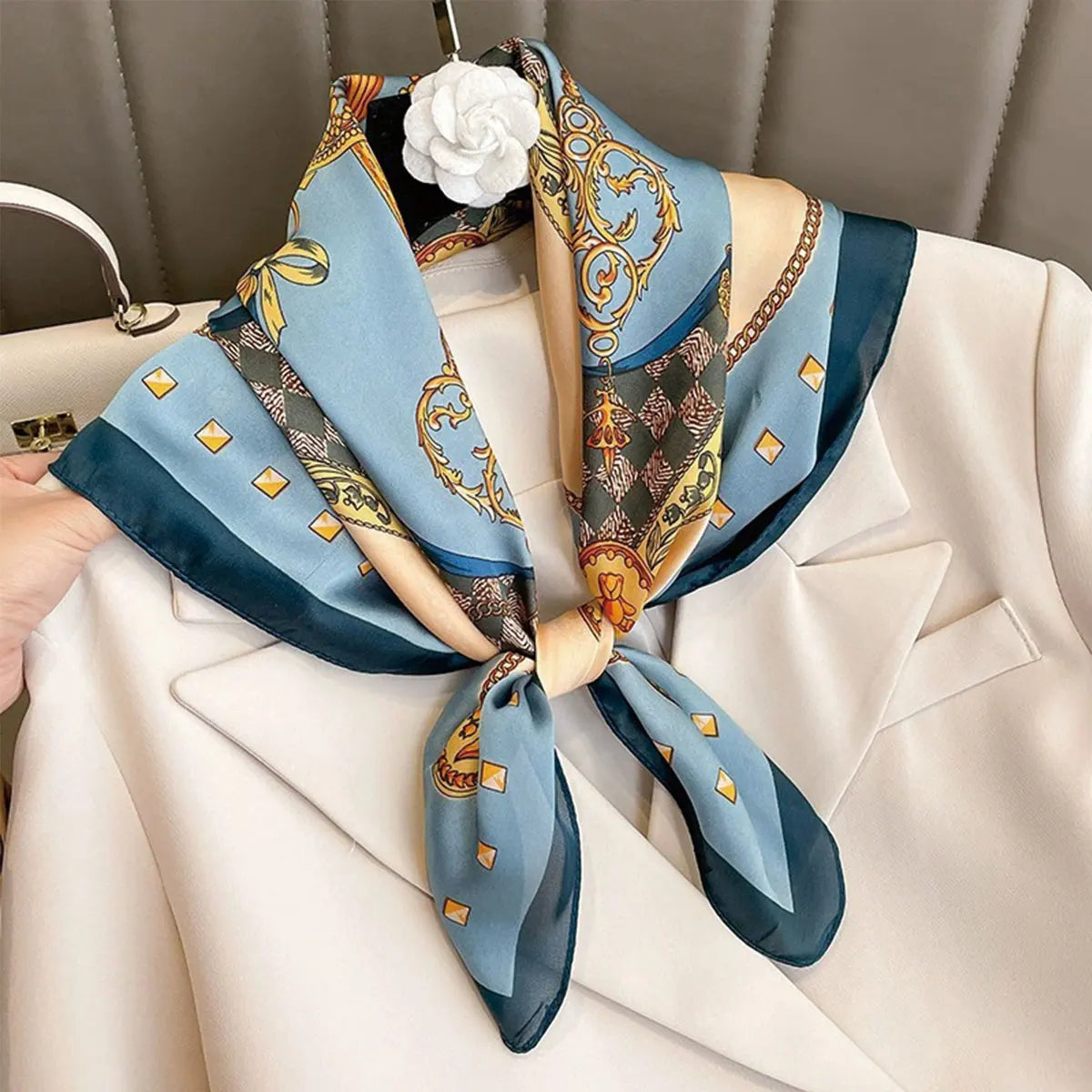 70x70cm Fashionable Korean Style Silk Square Scarf Satin Print Hairband Necktie Hair Accessory Headscarf Versatile Wrap Scarf Beauty World Shop