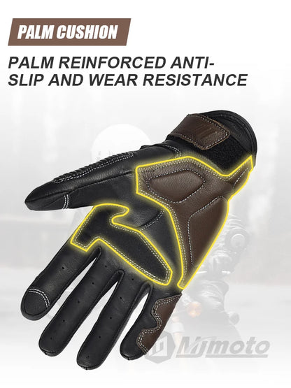 With CE Approved Summer Retro Perforated Leather Motorcycle Gloves Men Women Full Finger Motocross Dirt Biker Glove Guantes Moto Beauty World Shop