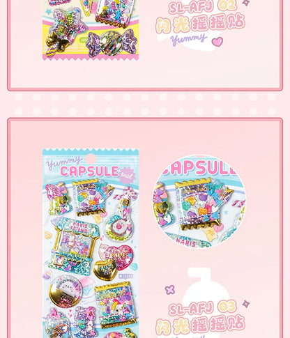 Kawaii Capsule Sparkling 3D Stickers Scrapbooking Diy Journal Stationery Sticker Cute Deco Art School Supplies Beauty World Shop