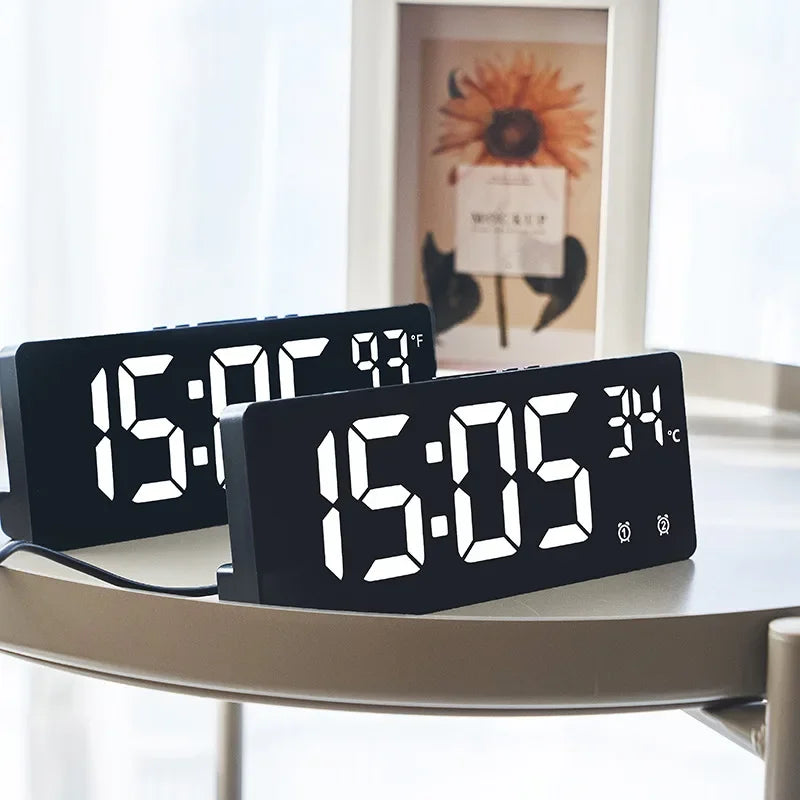 Voice Control Digital Alarm Clock Temperature Dual Alarm Snooze Desktop Table Clock Night Mode 12/24H LED Digital Clock Desk Beauty World Shop