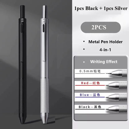 Multifunctional 4-color-in-one gravity-sensing pen metal ballpoint pen/Mechanical Pencil,Black/Red/Blue Ink Oil Signing canetas Beauty World Shop