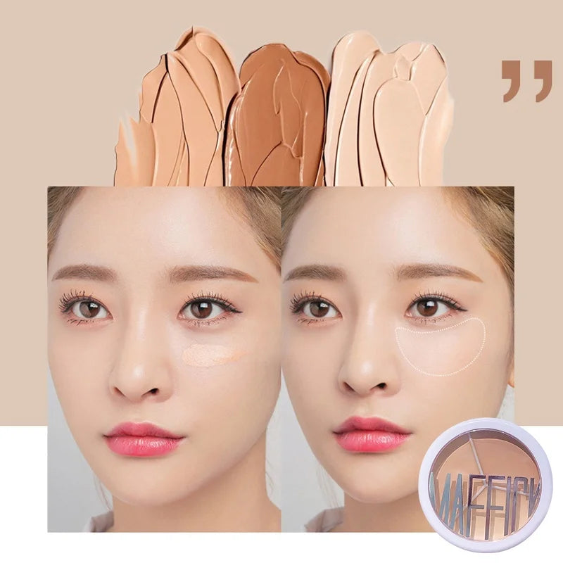 3-Color Concealer Palette Professionally Covers Dark Circles Around Eyes and Face Beauty World Shop