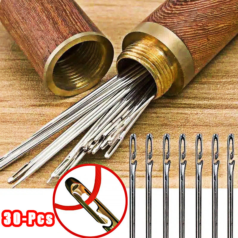 30pcs Blind Sewing Needle Elderly Stainless Steel Quick Automatic Self-Threading Needle Stitching Pins DIY Punch Needle Threader Beauty World Shop