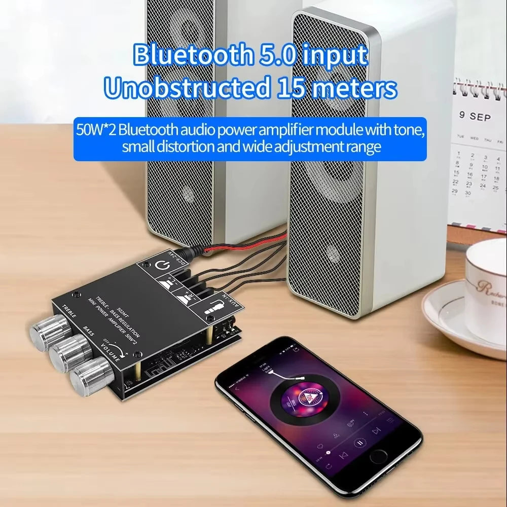 Bluetooth 5.0 Subwoofer Amplifier Board 2.0 Channel High Power Audio Digital HIFI Stereo Amplifier Board 2X50W Bass AMP ZK-502MT Beauty World Shop