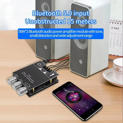 Bluetooth 5.0 Subwoofer Amplifier Board 2.0 Channel High Power Audio Digital HIFI Stereo Amplifier Board 2X50W Bass AMP ZK-502MT Beauty World Shop