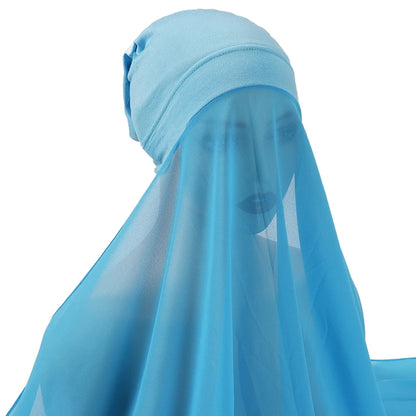 Muslim Women Bonnet + Chiffon Shawl Instant Under scarf Cap Islam Inner Scarf Headband Stretch Hijab Cover Headwrap Turbante Beauty World Shop