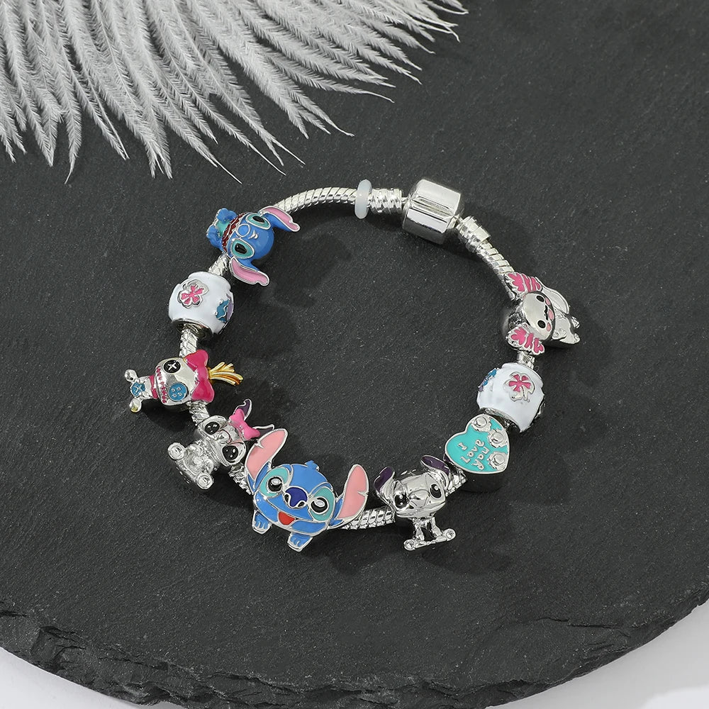 Disney Beaded Bracelet Lilo And Stitch Cartoon Cute Metal Charms Bangle DIY Beads Chain Jewelry Gifts Accessories For Women Kids Beauty World Shop