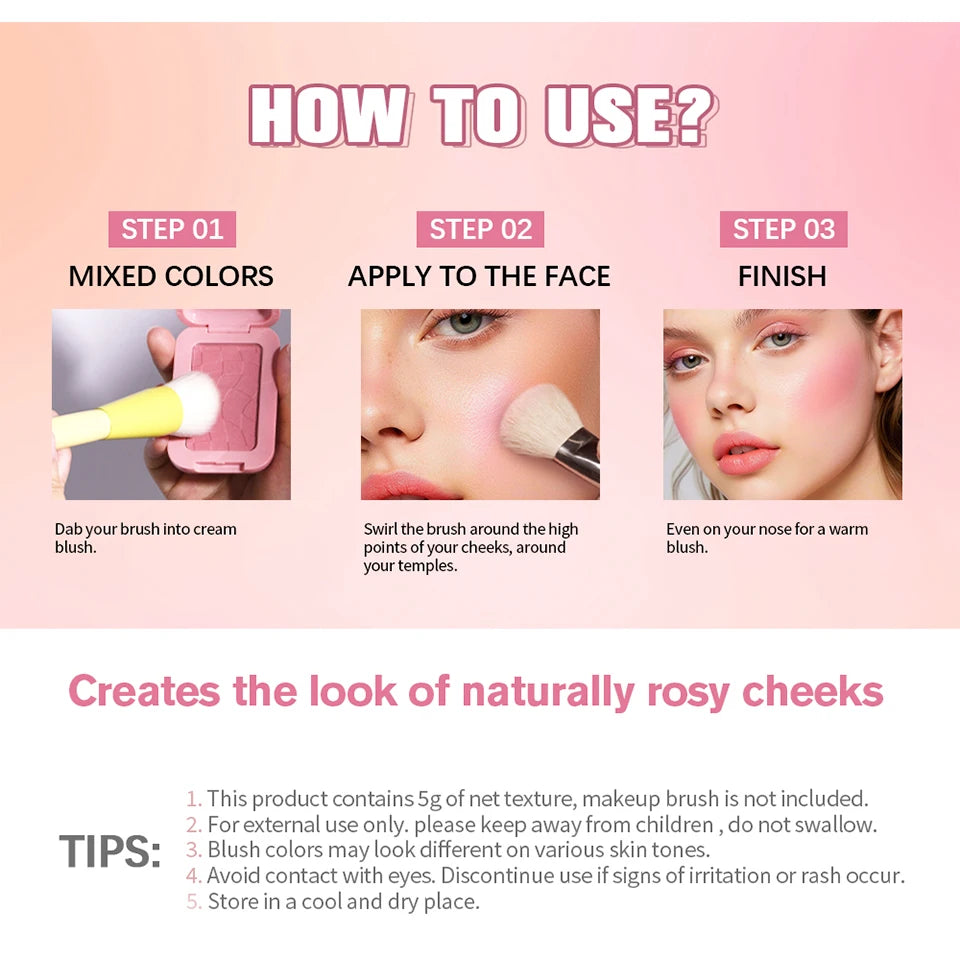Professional Makeup Powder Blush 12HR Wear Vegan Formula Blusher Makeup Blush in Bar Cosmetics Palette Powder Pink Cream Face Beauty World Shop