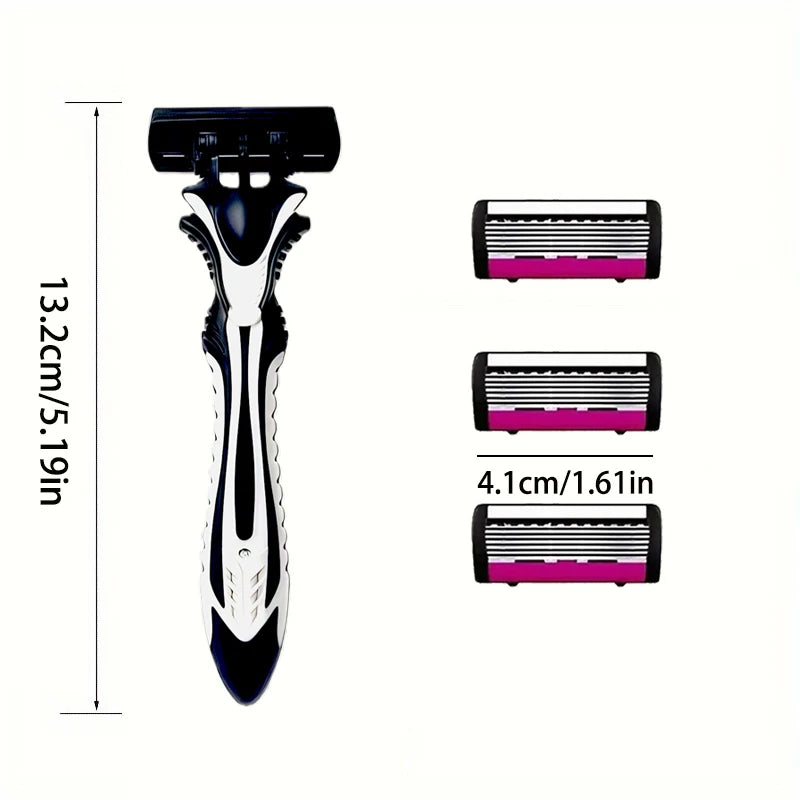 6-layer classic razor, razor set, stainless steel blade, manual safety razor, reusable blade, silicone anti-skid layer Beauty World Shop