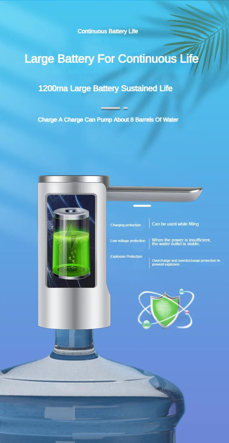 Electric Water Gallon Bottle Pump Automatic Water Dispenser Pump 19 Liters Foldable Desktop Water Bottle Pump USB Rechargeable Beauty World Shop