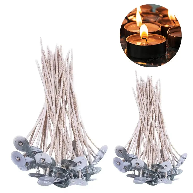 100pcs Waxed Cotton Candle Wicks Set with Stand Original Smokeless Candle Wicks Soy Oil Wax Core Woven Making Candles Supplies Beauty World Shop
