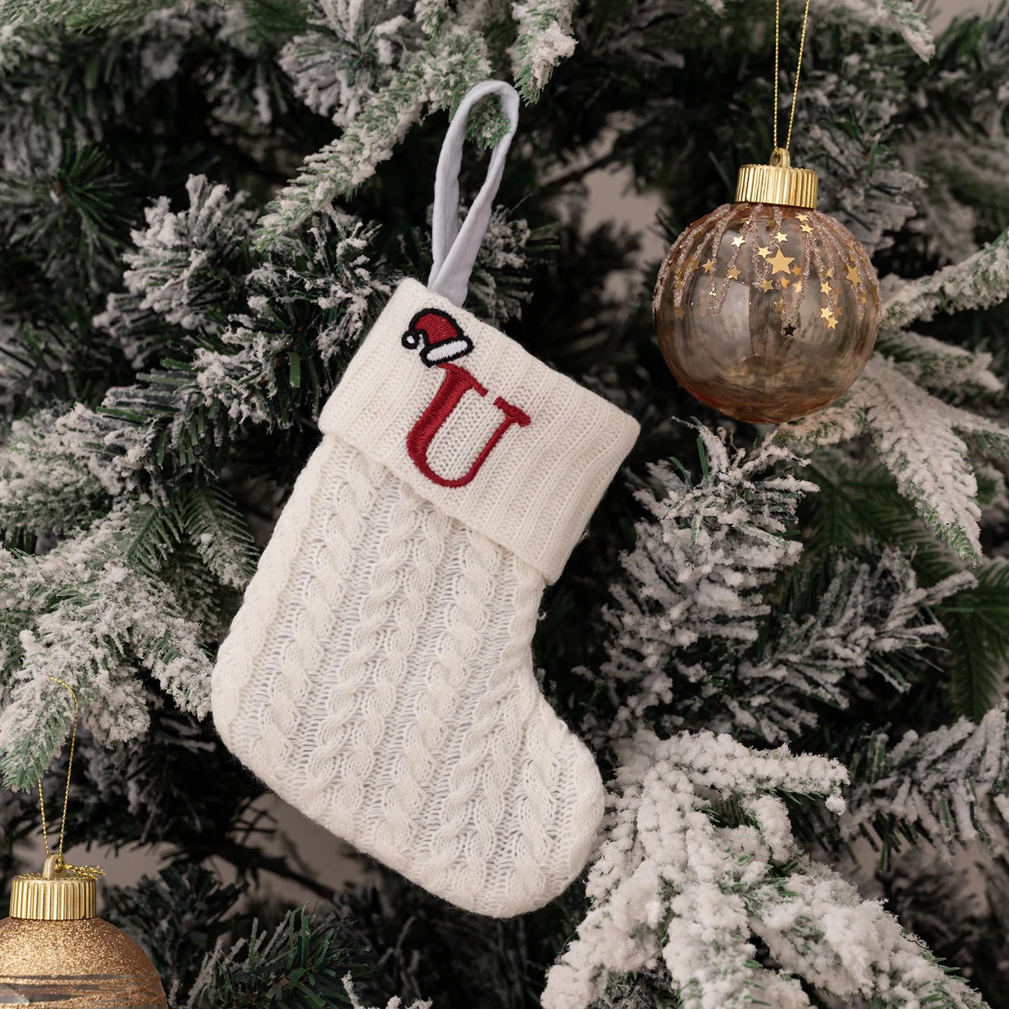 1PC A-Z Letter Hanging Christmas Stockings Knitted Socks  Christmas Tree Hanging for Family Party Decoration Beauty World Shop