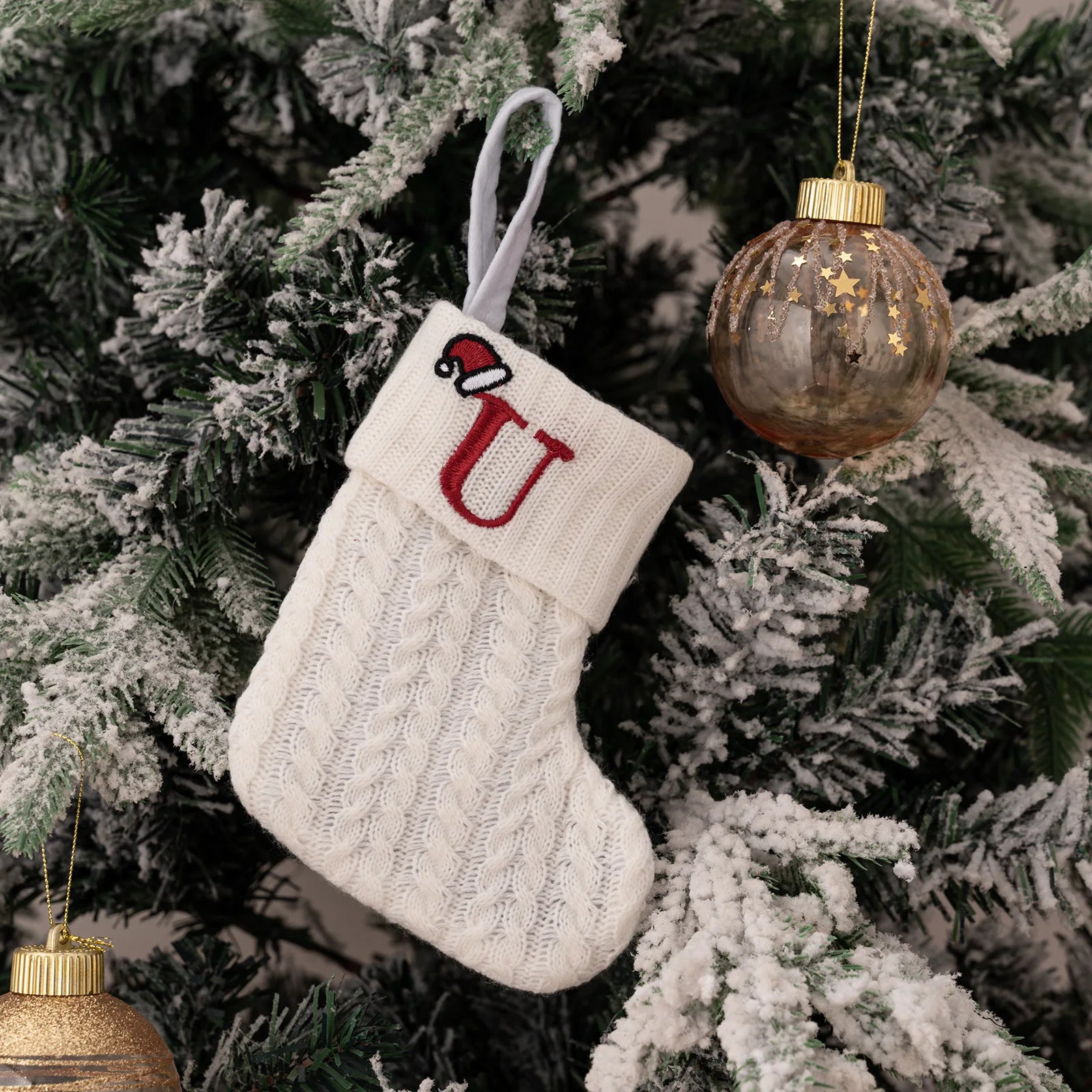 1PC A-Z Letter Hanging Christmas Stockings Knitted Socks  Christmas Tree Hanging for Family Party Decoration Beauty World Shop