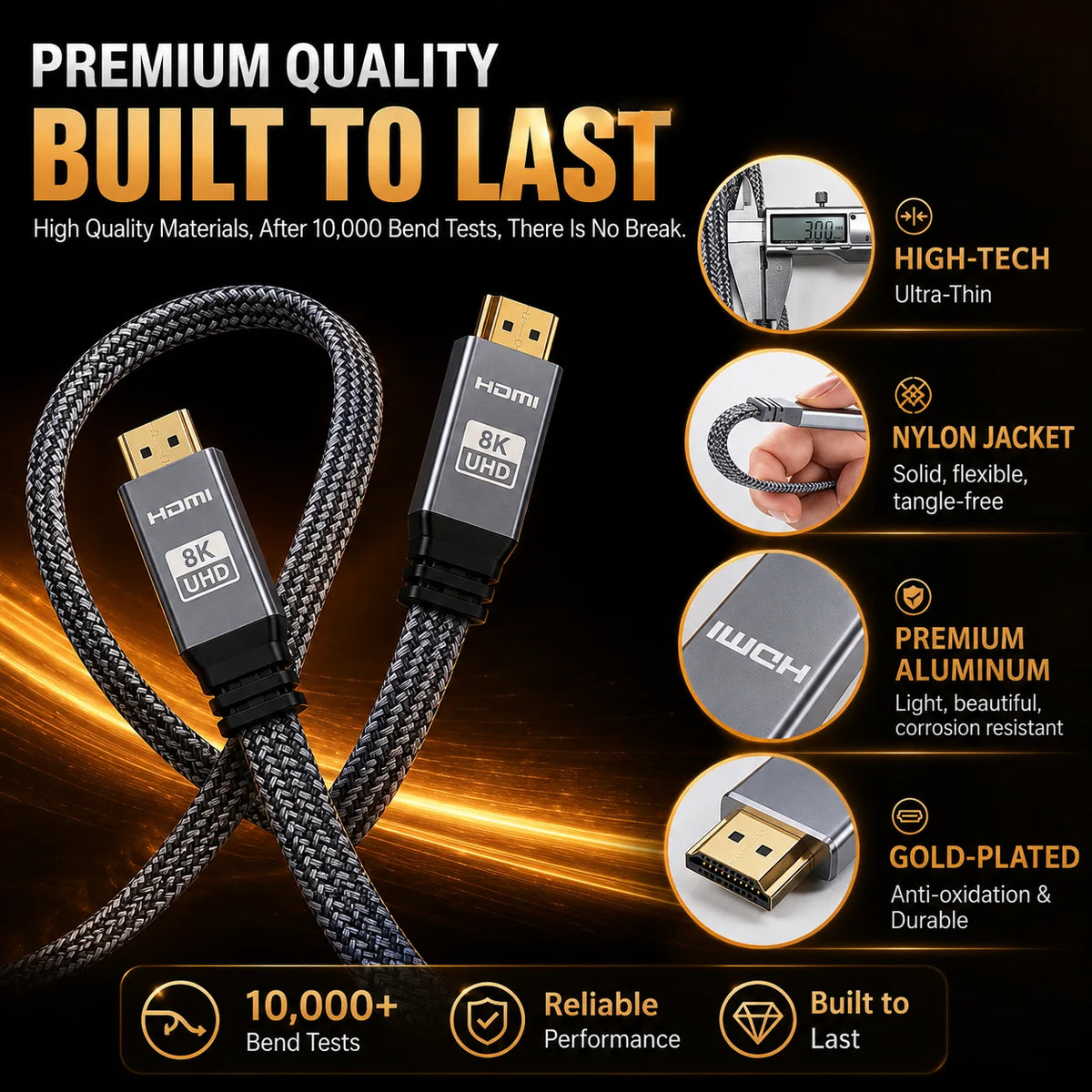 8K HDMI 2.1 Cable, 48Gbps Flat Braided HDMI Cord, Supports 8K60Hz and 4K120Hz, Aluminum Alloy Shell for TV, Monitor, Projector Beauty World Shop